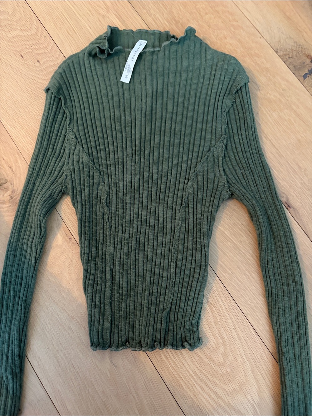 Olive Green Ribbed Long-Sleeve Knit Top